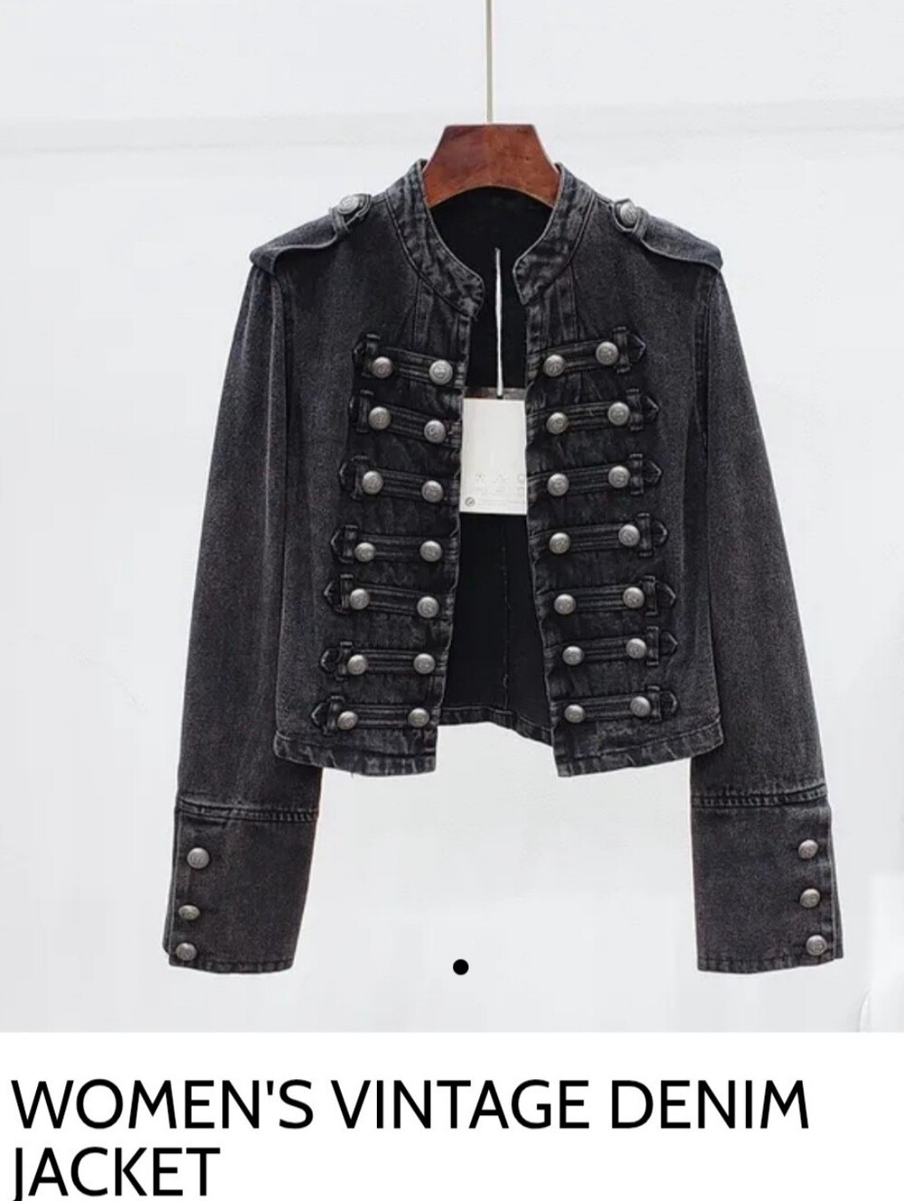 Women's Vintage Military-Style Denim Jacket - Black Size L *NWOT*